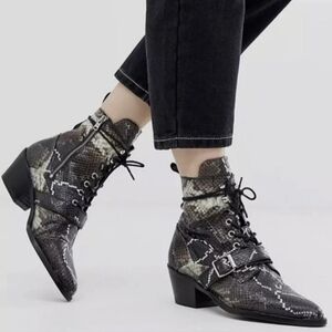 All Saints Katy Snake Leather Ankle Boots 